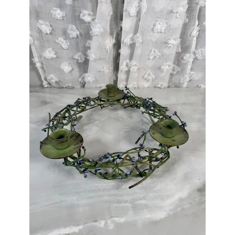 Shabby Chic Metal Candleholder Centerpiece Wreath Cottage Farmhouse For 3 Tapers